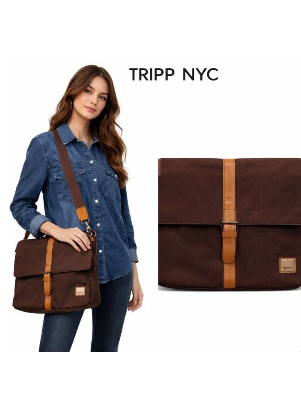Tripp Brown Messenger Bag Crossbody Laptop Work Satchel Travel Weekend